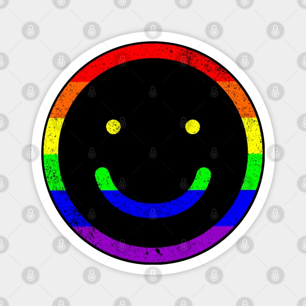 Distressed Rainbow Gay Pride Happy Face Magnet by Muzehack